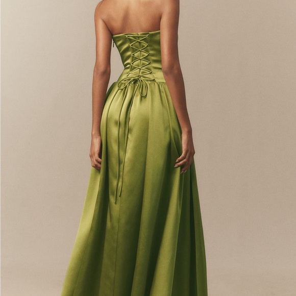 bhldn miley strapless drop-waist high-shine satin maxi dress Encore Strapless Satin Maxi Dress Champagne